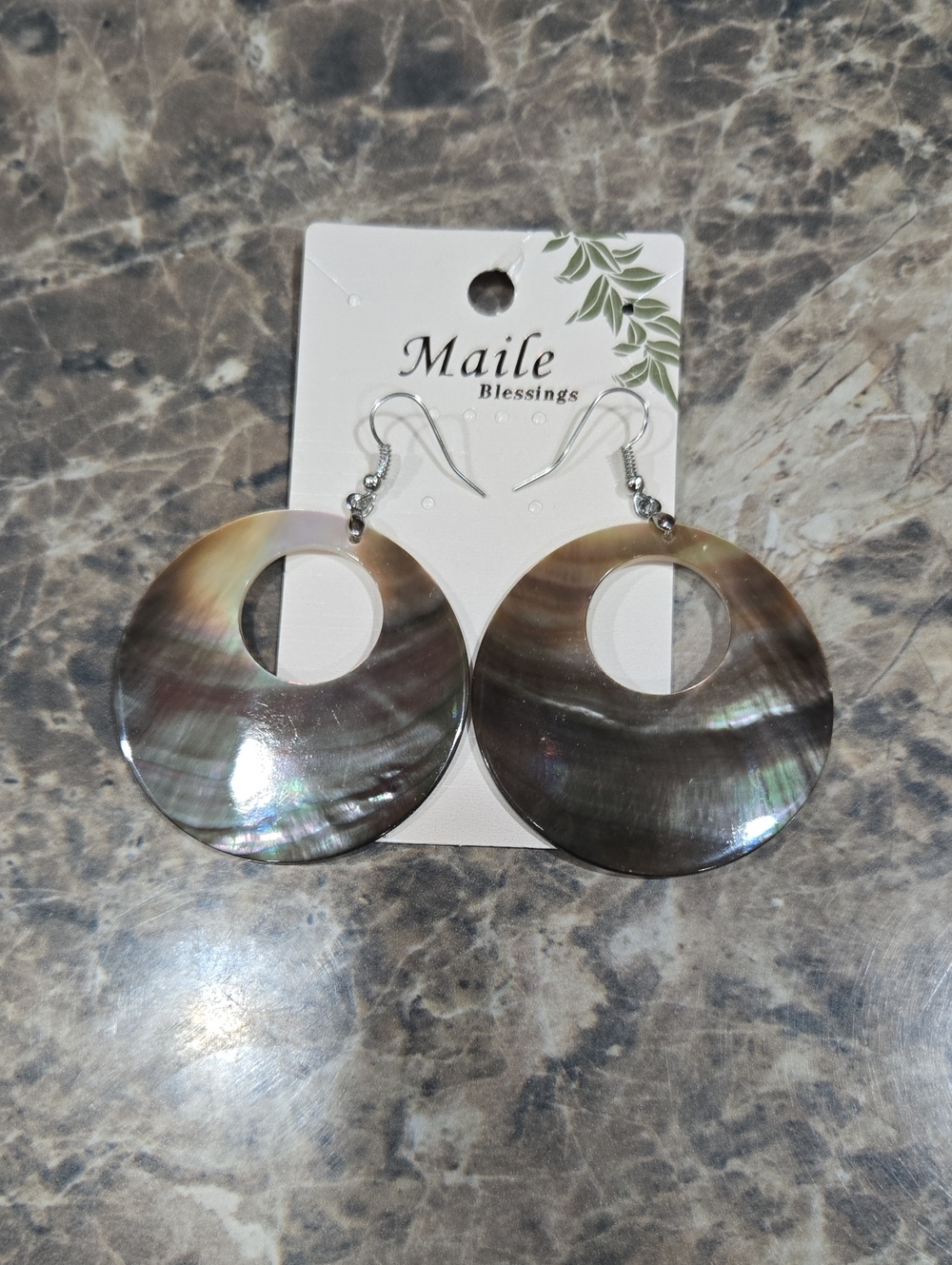 Iridescent Shell Hoop Earrings - Silver